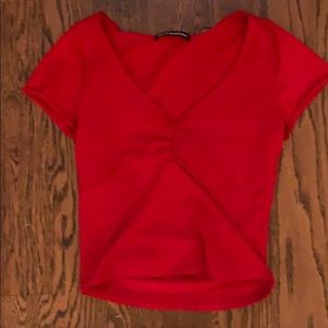 brandy melville red gina top with scrunched v neck